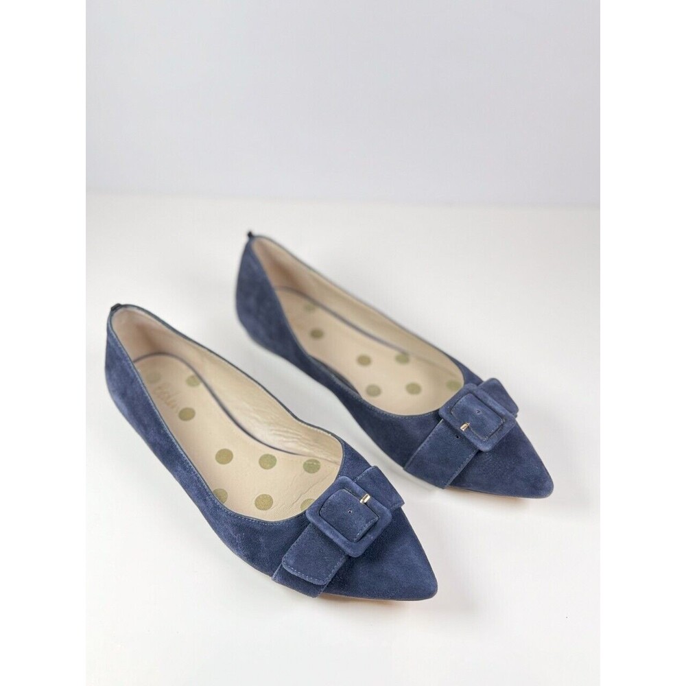 Boden Women Ballet Flats Blue Slip On Suede Pointed Bow Sandals Casual 41 US 9.5